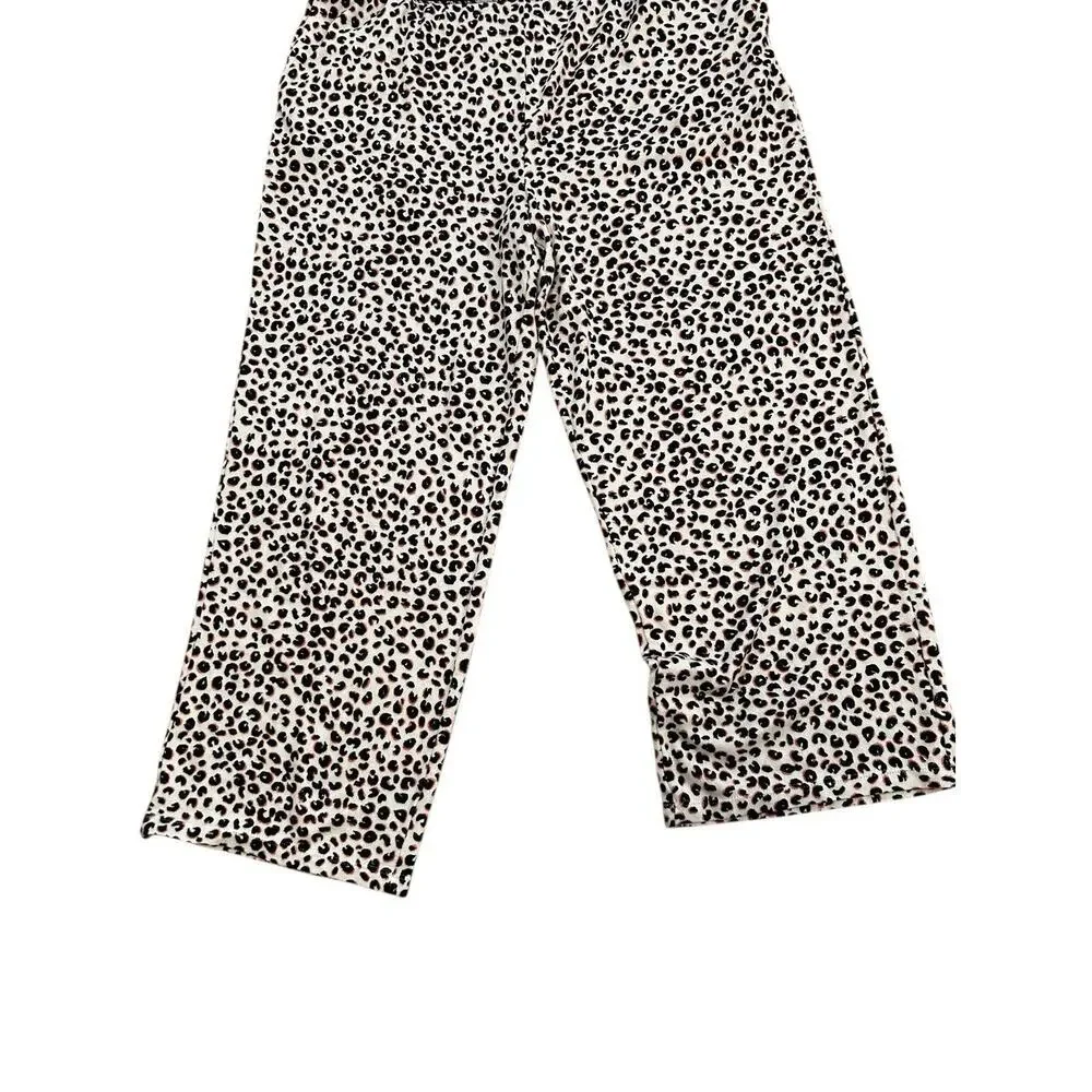 Kate Spade Womens Blue White Pink Leopard Print V-Neck Long Sleeve Pajama Set XL
